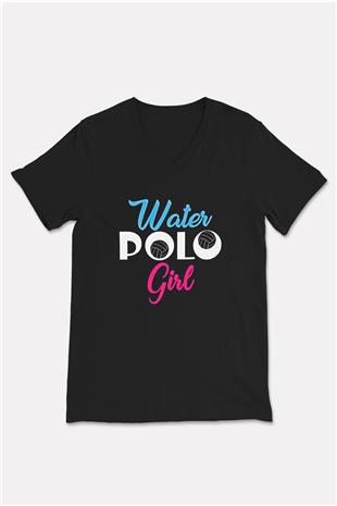 Su Topu - Water Polo Baskılı Unisex Siyah V Yaka Tişört