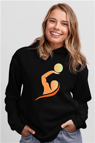 Su Topu - Water Polo Baskılı Unisex Siyah Kapüşonlu Sweatshirt