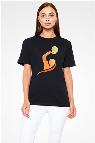 Su Topu - Water Polo Baskılı Unisex Siyah Tişört - Tshirt