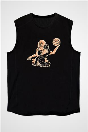 Su Topu - Water Polo Baskılı Unisex Siyah Kolsuz Tişört