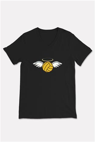 Su Topu - Water Polo Baskılı Unisex Siyah V Yaka Tişört