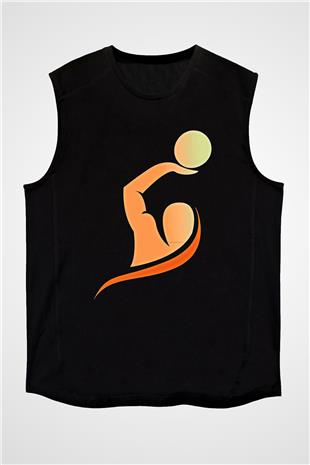 Su Topu - Water Polo Baskılı Unisex Siyah Kolsuz Tişört