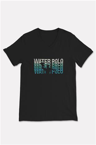 Su Topu - Water Polo Baskılı Unisex Siyah V Yaka Tişört