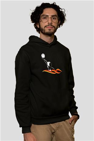 Su Topu - Water Polo Baskılı Unisex Siyah Kapüşonlu Sweatshirt