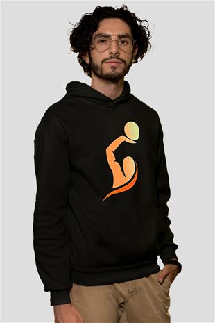 Su Topu - Water Polo Baskılı Unisex Siyah Kapüşonlu Sweatshirt