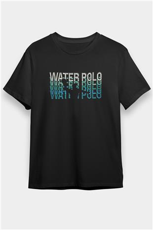 Su Topu - Water Polo Baskılı Unisex Siyah Tişört - Tshirt