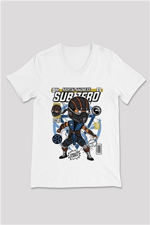 Sub Zero Baskılı Unisex Beyaz V Yaka Tişört