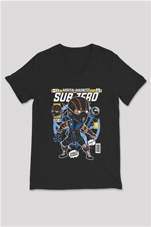 Subzero Baskılı Unisex Siyah V Yaka Tişört