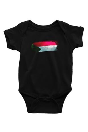 Sudan Bayrağı Baskılı Unisex Siyah Bebek Body - Zıbın