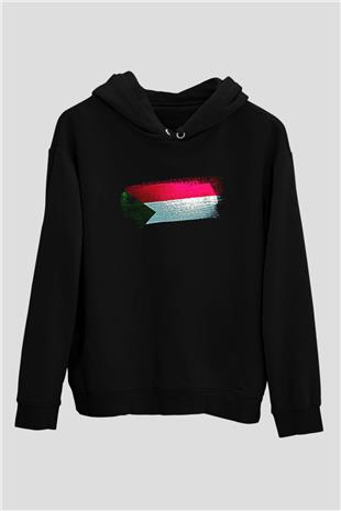 Sudan Bayrağı Baskılı Unisex Siyah Kapüşonlu Sweatshirt
