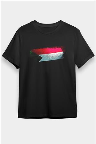 Sudan Bayrağı Baskılı Unisex Siyah Tişört