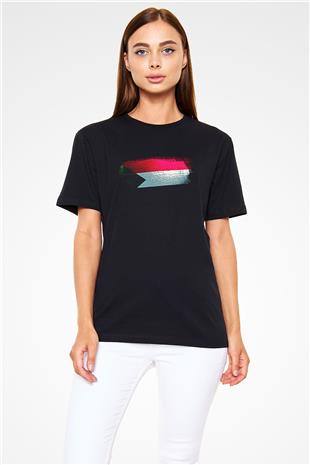 Sudan Bayrağı Baskılı Unisex Siyah Tişört