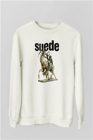 Suede Baskılı Beyaz Unisex Sweatshirt