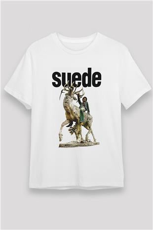Suede Baskılı Unisex Beyaz Tişört - Tshirt