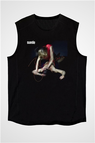 Suede Baskılı Unisex Siyah Kolsuz Tişört - Tshirt