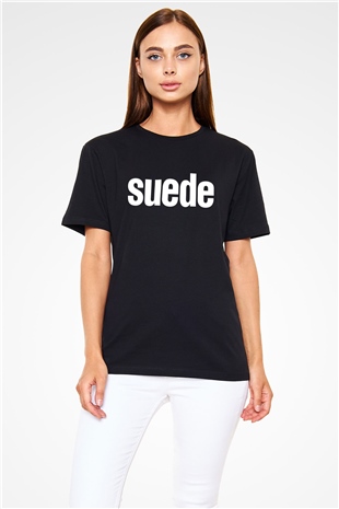 Suede Baskılı Unisex Siyah Tişört - Tshirt