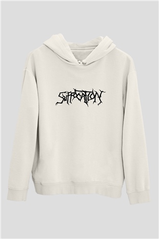 Suffocation Beyaz Unisex Kapşonlu Sweatshirt