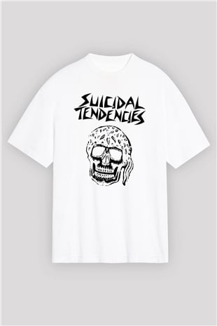 Suicidal Tendencies Beyaz Unisex Oversize Tişört T-Shirt - Oversize Tişört Fabrikası