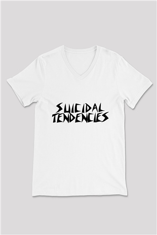 Suicidal Tendencies Beyaz Unisex V Yaka Tişört T-Shirt - V Yaka Tişört Fabrikası