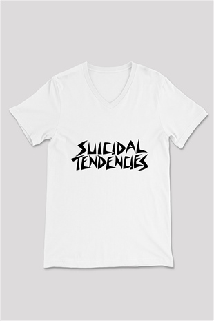 Suicidal Tendencies Beyaz Unisex V Yaka Tişört T-Shirt - V Yaka Tişört Fabrikası