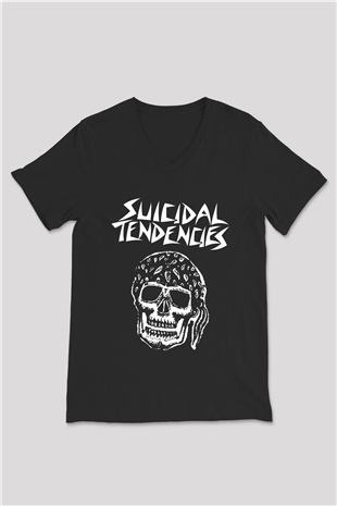 Suicidal Tendencies Siyah Unisex V Yaka Tişört T-Shirt