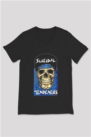 Suicidal Tendencies Siyah Unisex V Yaka Tişört T-Shirt
