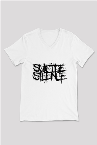 Suicide Silence Beyaz Unisex V Yaka Tişört T-Shirt - V Yaka Tişört Fabrikası