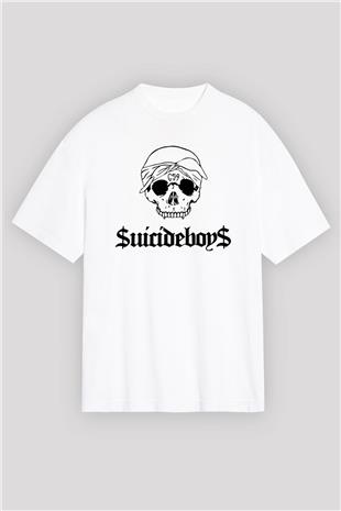 Suicideboys - $uicideboy$ Baskılı Beyaz Unisex Oversize Tişört - Tshirt