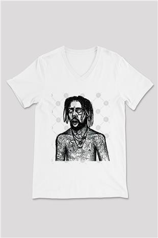Suicideboys - $uicideboy$ Baskılı Beyaz Unisex V Yaka Tişört - Tshirt