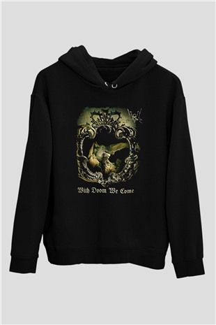 Summoning Baskılı Unisex Siyah Kapüşonlu Sweatshirt