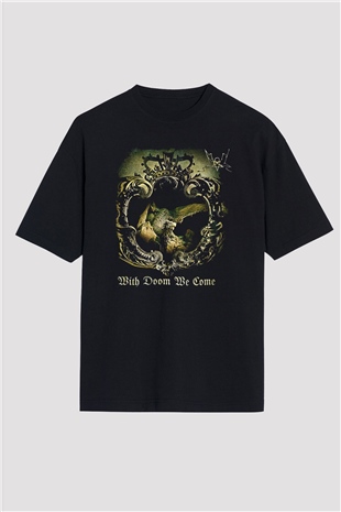 Summoning Baskılı Unisex Siyah Oversize Tişört - Tshirt