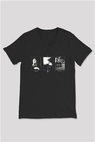 Summoning Baskılı Unisex Siyah V Yaka Tişört - Tshirt