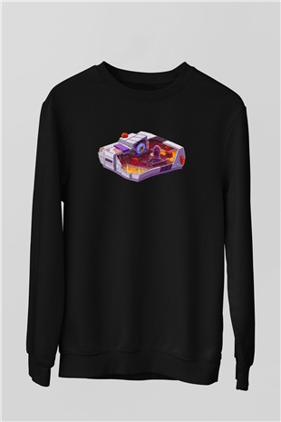 Super Metroid Cartridge Art Siyah Unisex  Sweatshirt