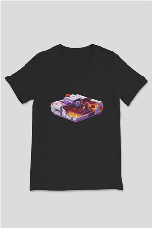 Super Metroid Cartridge Art Siyah Unisex  V Yaka Tişört