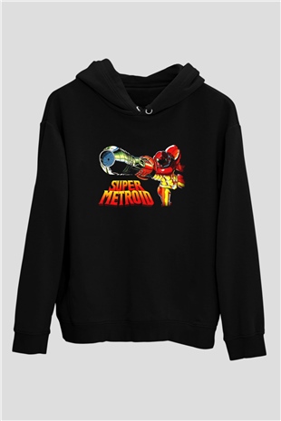 Super Metroid Cartridge Art Siyah Unisex Hoodie