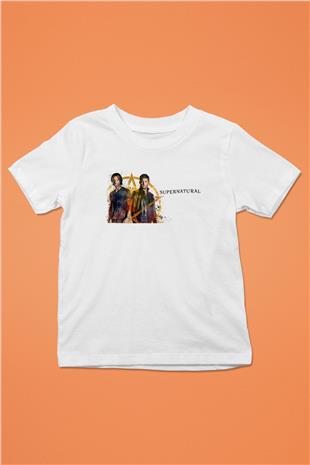 Supernatural Baskılı Beyaz Unisex Beyaz Çocuk Tişört - Tshirt