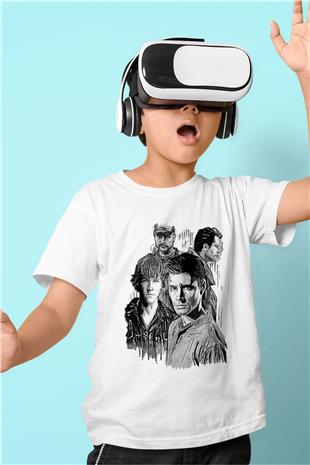 Supernatural Baskılı Beyaz Unisex Beyaz Çocuk Tişört - Tshirt
