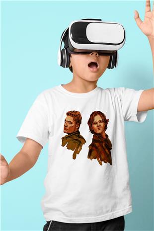 Supernatural Baskılı Beyaz Unisex Beyaz Çocuk Tişört - Tshirt