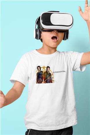 Supernatural Baskılı Beyaz Unisex Beyaz Çocuk Tişört - Tshirt