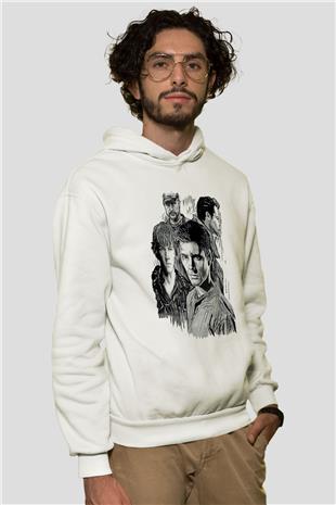 Supernatural Baskılı Beyaz Unisex Hoodie