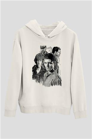 Supernatural Baskılı Beyaz Unisex Hoodie