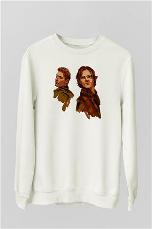 Supernatural Baskılı Beyaz Unisex Sweatshirt