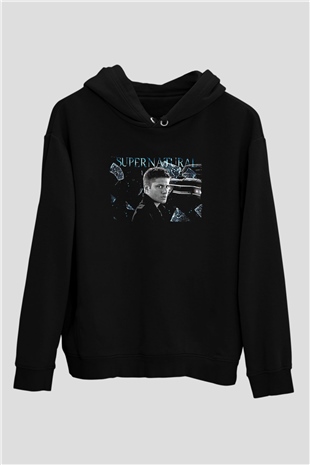 Supernatural Baskılı Unisex Siyah Hoodie