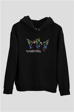 Supernatural Baskılı Unisex Siyah Hoodie