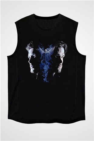 Supernatural Baskılı Unisex Siyah Kolsuz Tişört - Tshirt