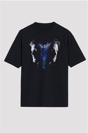Supernatural Baskılı Unisex Siyah Oversize Tişört - Tshirt