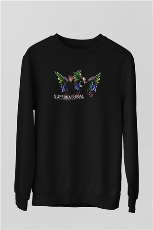 Supernatural Baskılı Unisex Siyah Sweatshirt