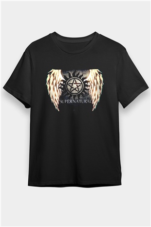 Supernatural Baskılı Unisex Siyah Tişört - Tshirt