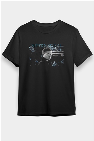 Supernatural Baskılı Unisex Siyah Tişört - Tshirt