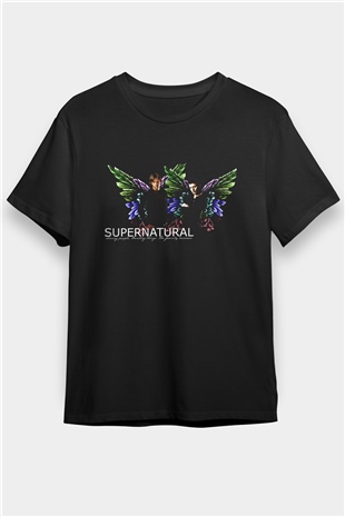 Supernatural Baskılı Unisex Siyah Tişört - Tshirt